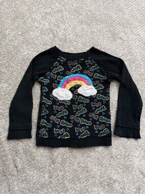Haven Girl Rainbow Love Peace Thermal Top Size 6 Black Waffle Knit